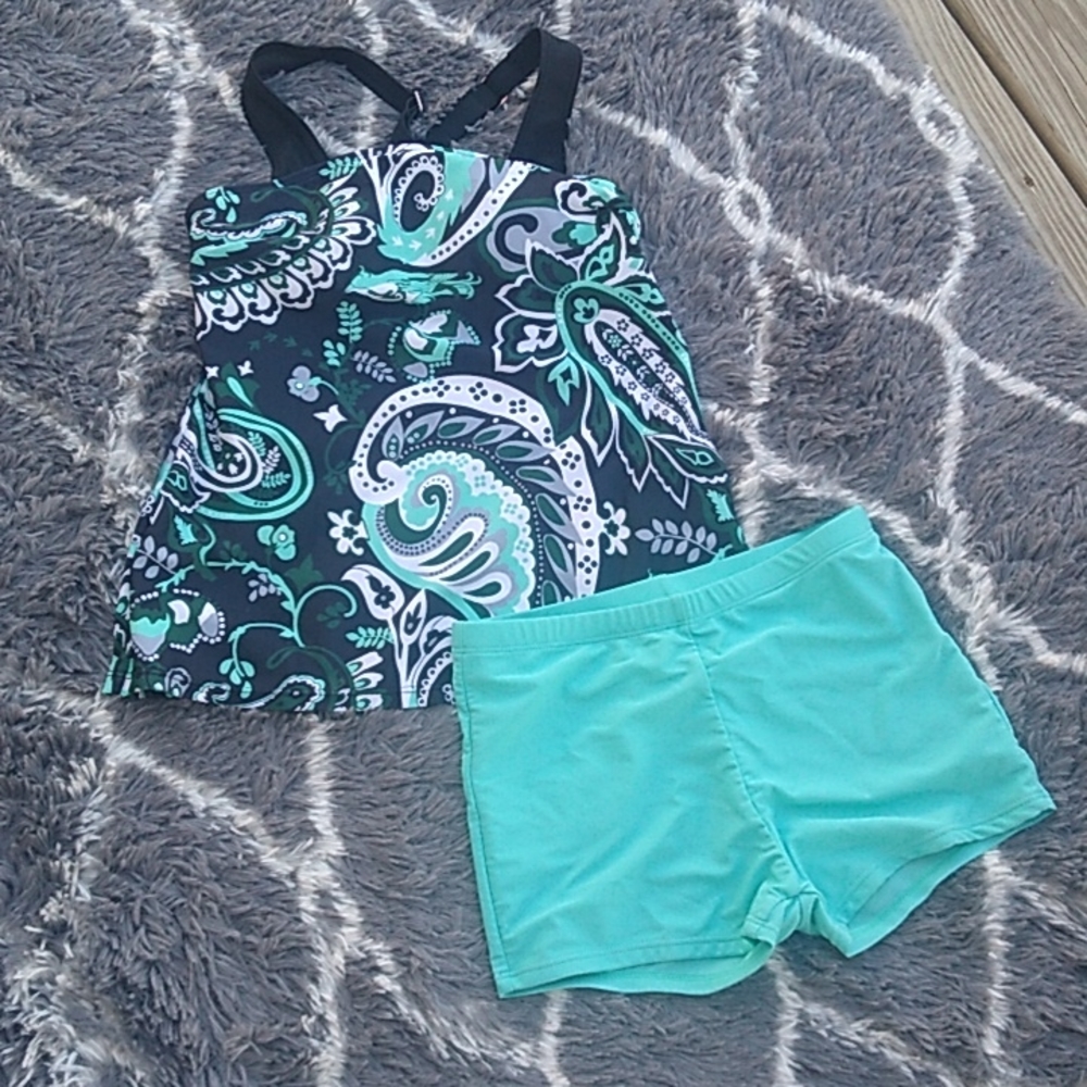 Green/gray tankini with shorts size xs